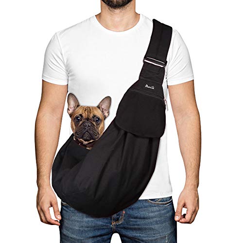 SlowTon Dog Carrier Sling - Thick Padded Shoulder Strap Adjustable Dog Carriers for Small Dogs, Puppy Carrier Purse for Pet Cat with Front Zipper Pocket Safety Belt Machine Washable (Black M) - color: C-Black Water-Resistant