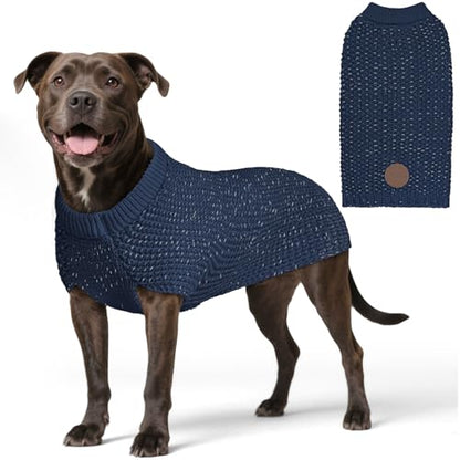 KYEESE Dog Sweater with Leash Hole Warm Pullover with Reflective Yarn for Small and Medium Dogs Male Soft Knit Pullover Boy Dog Coats Cozy Lightweight Thick Sweater,Navy Blue,Large - color: 1# Navyblue, size: L (30-45lbs)