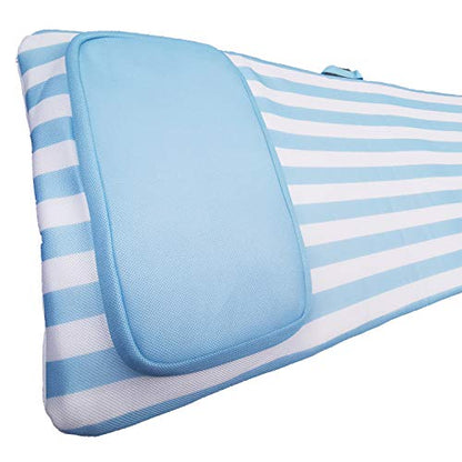 Comfy Floats No Inflate Roll Up Sun Bed Single Person Water Lounger Pool and Lake Float with Pillow Headrest & Removable Soft Mesh Cover, Blue/White
