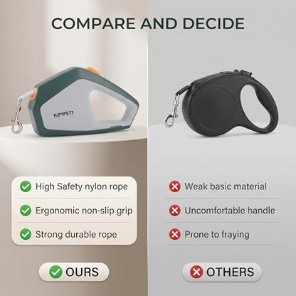 Yosoo Health Gear Retractable Dog Leash, 5m Nylon Rope Pet Leash with One Handed Brake, Pause, Lock for Outdoor Walking and Training (Green Grey) - color: Green Grey