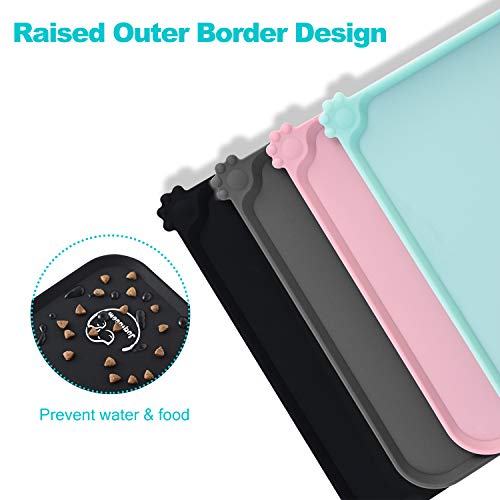 Silicone Waterproof Dog Cat Pet Feeding Mats, Non Slip, Easy Clean Pet Dog Cat Bowl Mats Placemat (28" x 24") Black