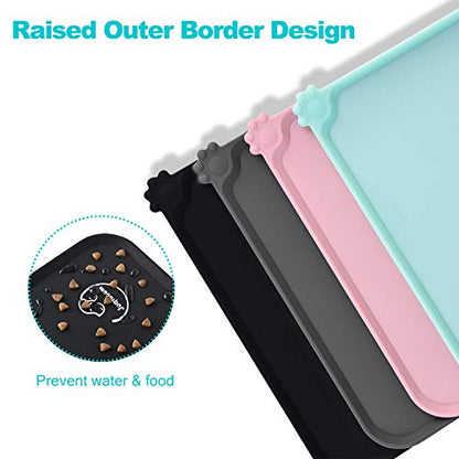Silicone Waterproof Dog Cat Pet Feeding Mats, Non Slip, Easy Clean Pet Dog Cat Bowl Mats Placemat (28" x 24") Black