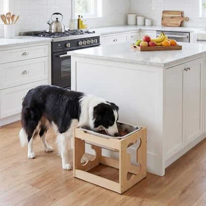 HOOBRO 2.2 Gal Elevated Dog Water Bowl for Large Dogs, Raised Dog Bowl Stand with Stainless Steel Bowls, Heights Adjustable Water Bowl Stand, Wooden Dog Feeding Station, Non-Slip, Natural NL02PO03