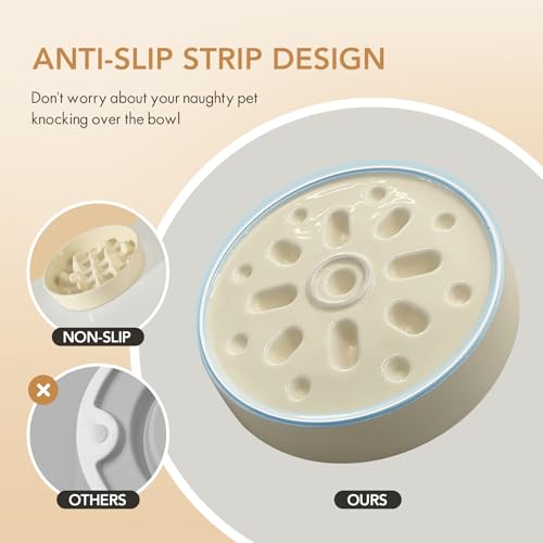 Havniva 9.5” Raised Slow Feeder Dog Bowls Set, 3.2 Cups Ceramic Slow Feeder Dog Bowl and 8.2” Dog Water Bowl with Elevated Wooden Stand Puzzle Dog Food Bowl for Large Dogs Anti-Gulping & Anti-Choking - color: 2 x Light Yellow+Stand-C, size: 9.5inch