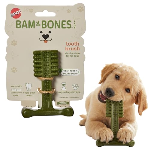 SPOT Bam-Bones Plus Toothbrush Dog Chew Toy for Small Dogs 10–30 lbs, Bamboo & Nylon Dental Chew with Mint & Baking Soda, Cleans Teeth & Freshens Breath, for Moderate to Heavy Chewers, 4 Inch - size: 4 Inch (Pack of 1)