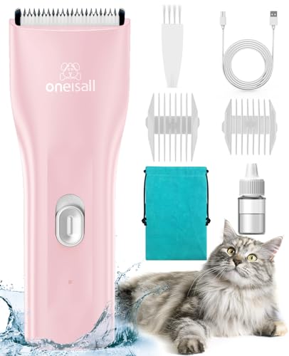 oneisall Pet Clipper for Cat Matted Hair, Pet Shaver for Cats Quiet Pet Clippers Waterproof Cordless Cat Clippers for Matted Long Hair with Storage Bag (Pink) - color: Pink, size: Standard