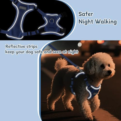 Small Dog Harness and Leash Set, Reflective Soft Breathable Mesh Vest, 3 Buckles, Adjustable Neck and Chest,Step in Dog Harness for Walking, Running, Training, Navy Blue, M - color: Navy Blue, size: Medium