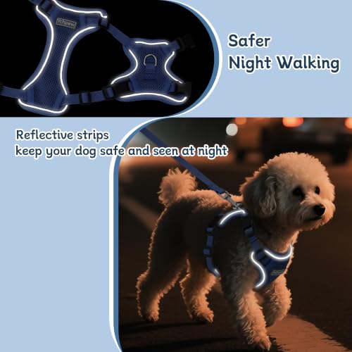 Small Dog Harness and Leash Set, Reflective Soft Breathable Mesh Vest, 3 Buckles, Adjustable Neck and Chest,Step in Dog Harness for Walking, Running, Training, Navy Blue, S - color: Navy Blue, size: Small