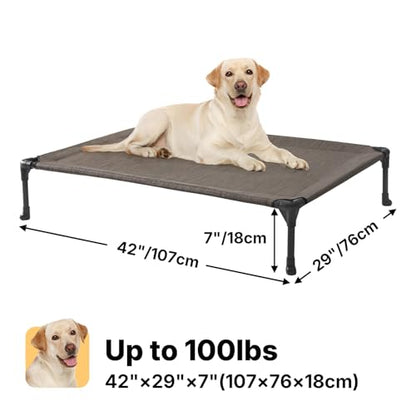 Veehoo Outdoor Elevated Dog Bed Large Sized Dogs, Cooling Raised Dog Cot Off Ground Hammock Pet Beds with Breathable Mesh, No-Slip Feet, 42"x30", Brown - color: Brown, size: 42.0"L x 30.0"W x 7.0"Th