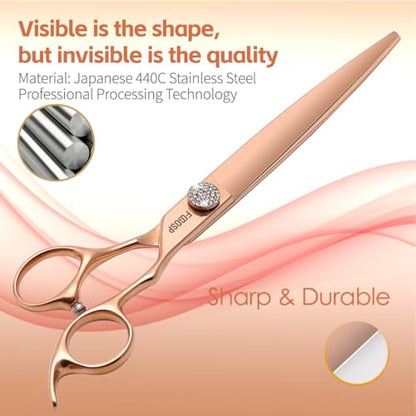 Rose Gold Titanium Professional 8'' Straight Dog Grooming Scissors Long Large Grooming Shears for Dogs Pet Japan 440C Right Handed Dog Hair Cutting Scissors for Poodle(8,Straight) - size: 8 inch, style: Straigth Shears