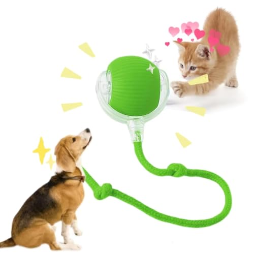 Interactive Cat Toy,Electric Dog BallToy,Cat Toys for Indoor Cats,Chewie Viral Dog Ball,Adjustable Sports Rolling Toy,Electric Rolling Ball Christmas Birthday Gift for Pets.(Green) - color: Green