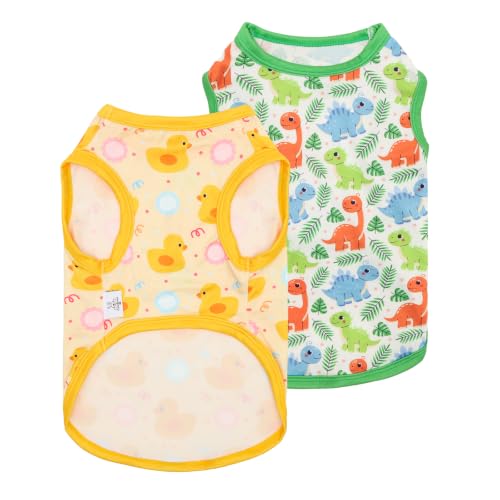 CuteBone Dog Shirts 2-Pack Soft Pet Clothes Breathable Summer Vest for Small Puppy and Stretchy Cat Apparel 2BX24S - color: Dino & Duck, size: Small