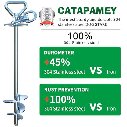 Catapamey Dog Tie Out Cable and Stake,with 2x15 Feet Heavy Duty Cable(up to 200lbs),360° Swivel Dog Run Anchor,Runner for Yard-No Tangle,Ideal for Outdoor Camping