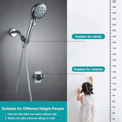 GwernKB Handheld Shower Head with On Off Switch 8-Mode High Pressure Showerhead with 79 Inches Extra-long Stainless Steel Hose and Bracket PLUS Extra Low-Reach Adhesive Wall Mount for Kids,Silver… - color: Silver