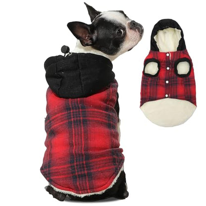 Vecomfy Fleece Lining Dog Hoodie for Small Dogs Extra Warm Plaid Sweater with Drawstring Hooded Coats in Winter Puppy Jacket,Red XS - color: Red Plaid, size: X-Small (Pack of 1)