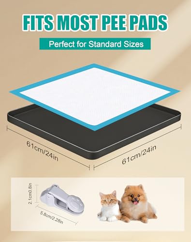 Dog Pee Pad Holder with 4 Holder Clamps, Fits Up to 24" x 24" Training Pads, Silicone Non-Slip Dog Potty Tray, High Edge Puppy Pad Holder Tray for Easy Cleaning, for Puppy Potty Training. Black - color: Black