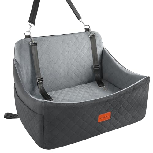 Wooaidagg Dog Car Seat for Medium & Large Dogs Up to 55lbs, Memory Foam Cushion, Washable Cover, Safety Straps & Non-Slip Base(Black/Grey,Large) - color: Black/Grey
