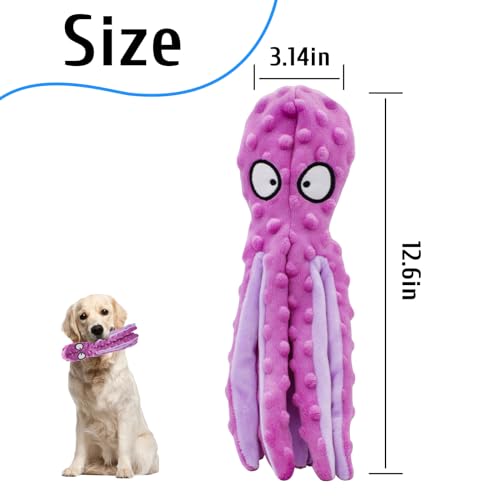 Squeak Dog Toy, 12.5In Plush Octopus Dog Toy with Crinkle Paper and Squeaky Inside, No Stuffing Dog Toys for Indoor Dog (Purple) - color: purple