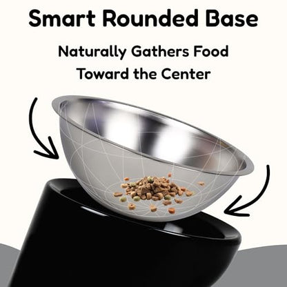 Tilted Dog Bowl for Flat-Faced & Senior Dogs, 15° Slanted Stainless Steel Dog Food Bowl, Elevated Pet Feeder for Small & Medium Dogs (Black + Dark Blue, M (420 ML / 1.5 Cups)) - color: Black + Dark Blue