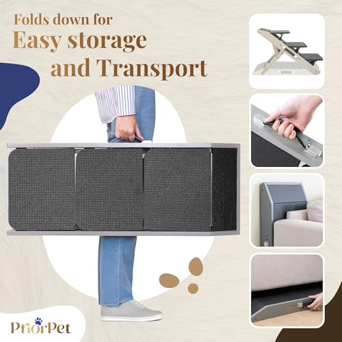 Dog ramp for Couch – Non-Slip, Sturdy Build Foldable Dog ramp – Supports up to 200lbs – Adjustable 7'' to 20'' – Landing Platform Seamlessly Connects – Birchwood Pet Ramp for Small Dogs – Gray