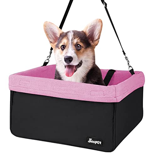 JESPET & GOOPAWS Dog Booster Seats for Cars, Portable Dog Car Seat Travel Carrier with Seat Belt for 24lbs Pets (Pink-16 L x 13" D x 9" H)