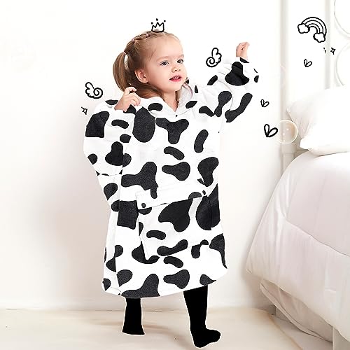 KFUBUO Wearable Blanket Hoodie for Kids Toddlers Sherpa Blanket Sweatshirt With Pocket Cute Hoodies 2-6 Year Old Girl Boy Birthday Gifts Cow - color: Printing-dairycow, size: Kids 2-6YR