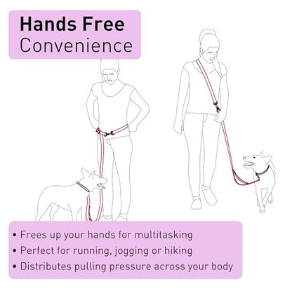 Cross Body Dog Leash - Waist or Shoulder Leash for Walking and Hiking with Medium and Large Dogs, Adjustable 4 to 6 FT Outdoor Bungee Lead with Traffic Handle by Nuvuq (18-120 lbs, Pink) - color: Raspberry Pink