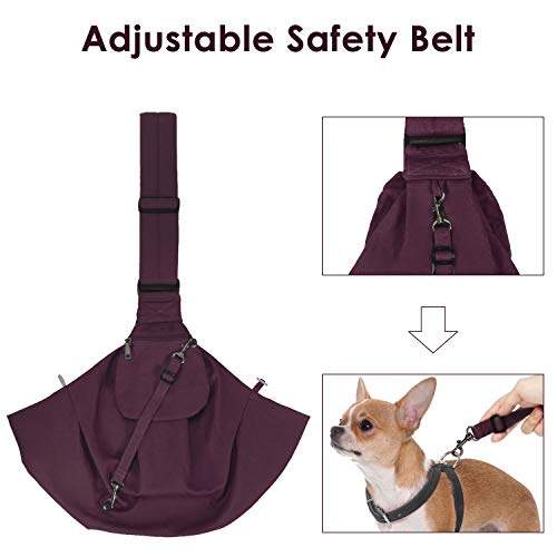 SlowTon Dog Carrier Sling - Thick Padded Shoulder Strap Adjustable Dog Carriers for Small Dogs, Puppy Carrier Purse for Pet Cat with Front Zipper Pocket Safety Belt Machine Washable, WR, M - color: H-Wine Red Cotton Fabric