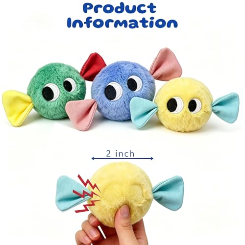 Squeaky Dog Toys, [3 Pack] 2'' Tough Stitched Plush Squeak Ball Toy, Soft Spiky Bouncy Fetch Play Balls for Puppy Small Dogs, Colorful Christmas Candy Dog Toys - color: Candy Dog Pack