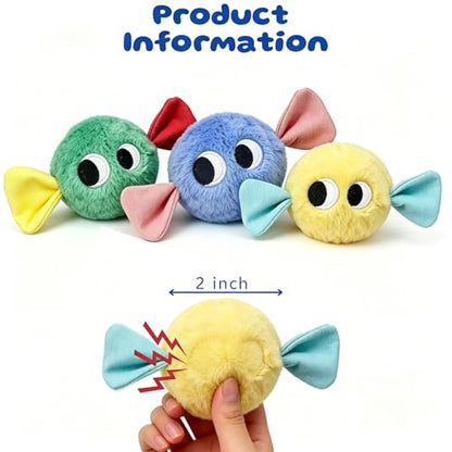 Squeaky Dog Toys, [3 Pack] 2'' Tough Stitched Plush Squeak Ball Toy, Soft Spiky Bouncy Fetch Play Balls for Puppy Small Dogs, Colorful Christmas Candy Dog Toys - color: Candy Dog Pack