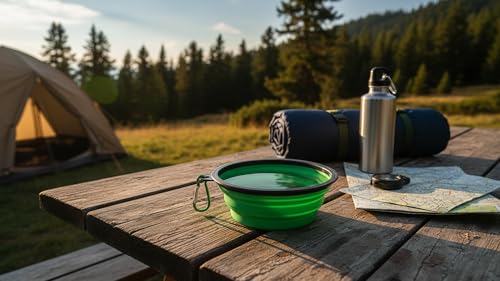 Silicone Foldable Pet Food Water Feeder, Collapsible Travel Bowl for Dog and Cat, Outdoor Portable (Green) - color: Green