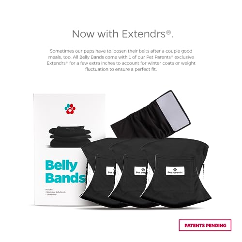 Pet Parents® Washable Belly Bands for Male Dogs (3pack) + Extendrs® of Durable Dog Diapers Male, Premium Male Dog Diapers & Dog Wraps (Medium, Black) - color: Black, size: Medium (16-20")
