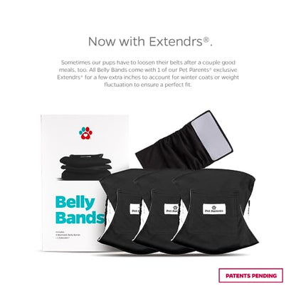 Pet Parents® Washable Belly Bands for Male Dogs (3pack) + Extendrs® of Durable Dog Diapers Male, Premium Male Dog Diapers & Dog Wraps (Medium, Black) - color: Black, size: Medium (16-20")