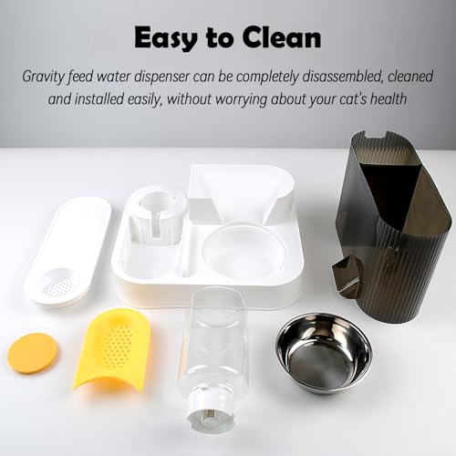 2 in 1 Automatic Cat Feeder and Water Dispenser Combo,All-in-One Dog Food and Water Dispenser Set with Stainless Steel Food Bowl Detachable Gravity Feeder for Cat Kitten Small Dog(Yellow) - color: 【Yellow】