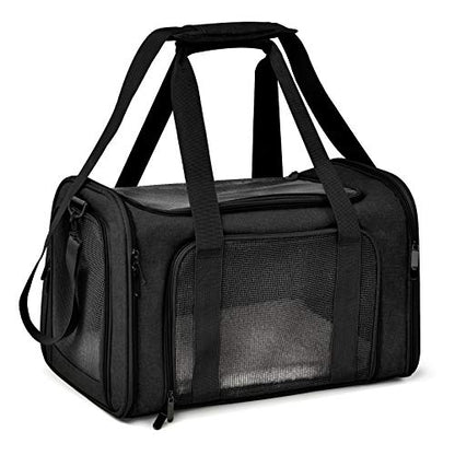 Henkelion Large Soft Sided Cat and Pet Carrier for Cats and Puppies up to 25Lbs - Collapsible, Waterproof Travel Carrier - Black - color: Black, size: 20.0"L x 13.0"W x 13.0"H