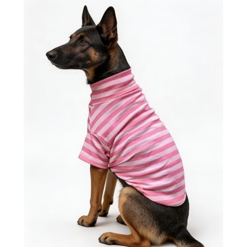 Turtleneck Dog Shirt Cute Doggie Embroidery Super Soft Dog Sweatshirt Stretchy Striped Puppy Pullover for Cats Small Medium Large Dogs (Pink Striped, XXXX-Large) - color: Pink Striped, size: XXXX-Large