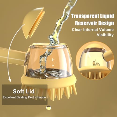 Pet Bath Brush, Dog Grooming Massage Brush with Shampoo Dispenser Adjustable Massage Scrubber for Dogs & Cats Hair - color: White