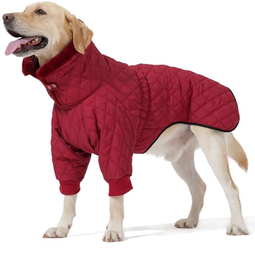 Warm Dog Coat with Double Zipper, Winter Dog Clothes for Small Medium Large Dogs, Turtleneck Dog Puffer Jacket, Two Legs Dog Cold Weather Coats, Wind & Waterproof Dog Winter Jacket - color: Red, size: Small