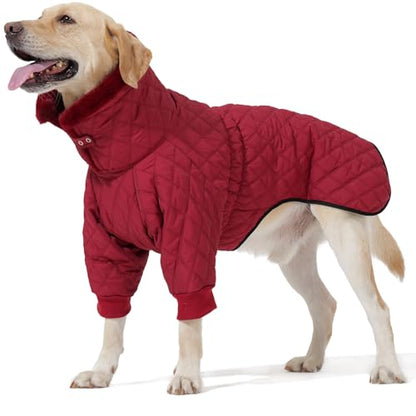 Warm Coat With Double Zipper, Winter Clothes for Small Medium Large Dogs, Turtleneck Puffer Jacket, Two Legs Cold Weather Coats, Wind & Waterproof Winter Jacket - color: Red, size: X-Large