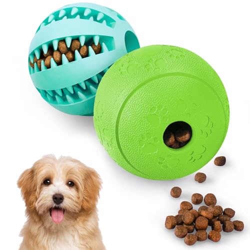 HIPPIH Dog Puzzle Toys 2 Pack, Dog Enrichment Toys for Large Dogs & Small Dogs, Puppy Balls for Treat Dispensing, Durable Balls for Teeth Cleaning/IQ Training/Chewing - color: blue+green, size: 3.14inch+2.75inch
