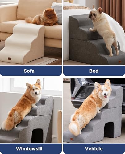 Gray Curved Dog Stairs Ramp for Small Dogs & Cats 17.1" H, 3-Step Dog Steps for Couch Sofa and Chair, Pet Stairs for Cats, Non-Slip Balanced Pet Steps - color: Gray, style: 3-Step