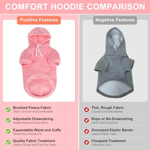 BEAUTYZOO Dog Hoodie & Cat Sweater for Small Dogs Puppy Girls Boys, Fleece Lined Warm Winter Fall Dog Clothes with Leash Hole and Pocket, Ultra-Soft Pet Jacket Coats Kitten Clothing, Pink L - color: Pink, size: L (Chest: 19", Neck: 12", Back: 14")