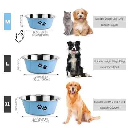 YUDANSI Dog Bowls 2 Pack Small Medium Dogs Feeding Food Water Bowl with Non-Slip Silicone Sole, Stainless Steel Dog Dishes Elevated Raised Pet Feeder (Blue, M(3.6 Cups) - color: Blue, size: M(3.6 Cups)