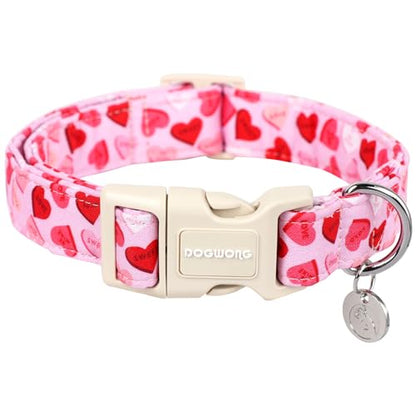 DOGWONG Valentine's Dog Collar - Pink Heart Adjustable Cotton Heart Dog Collar - Perfect for Small to Medium Dogs - color: A: Pink Letter Heart, size: X-Small