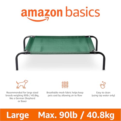 Amazon Basics Cooling Breathable Elevated Dog Bed with Metal Frame for Large Dogs, 51" x 31" x 8", Green, Easy to Assemble - color: Green, size: Large