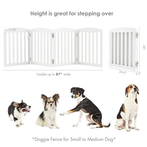 SPIRICH 96" Extra Wide 28" Tall Wooden Freestanding Foldable Dog Gate, Pet Gate Indoor, 4 Panels, White - color: Antique White, size: [4 Panels]96"W x 28"H