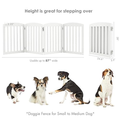 SPIRICH 96" Extra Wide 28" Tall Wooden Freestanding Foldable Dog Gate, Pet Gate Indoor, 4 Panels, White - color: Antique White, size: [4 Panels]96"W x 28"H