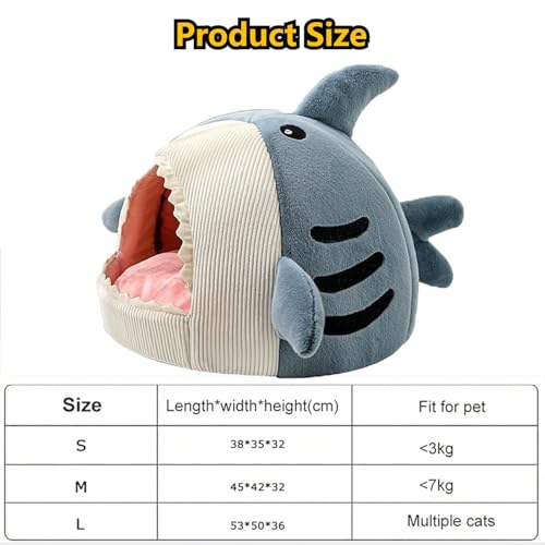 Shark Cat Bed, Shark Shaped Kennel, 2026 Cute Winter Warm Soft Shark Mouth Cat Bed Cave, Kitten Bed Hideout House for Cat, Small Dogs (Gray, 17 * 16 * 12.6in, Under 15.4 lbs cat) - color: Gray, size: 17*16*12.6in, Under 15.4 lbs cat