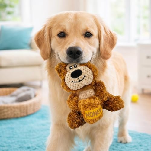 GURU Loveys Soft & Cuddly Bear Dog Toy with Removable Squeaker - Dog Toy with Multiple Textures to Stimulate Play & Engage Your Dog’s Instincts- Puzzle Dog Toy, Low-Pile & Bubble Plush - style: Bear