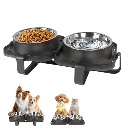 Elevated Dog Bowls, Stainless Steel Raised Dog Bowl with No Spill Dogs Food & Water Bowl for Small Medium Breed, Neater Dogs Feeding Station Non-Slip Water Bowls Set of 2 with Stand for Pet - size: Set of 2 - B